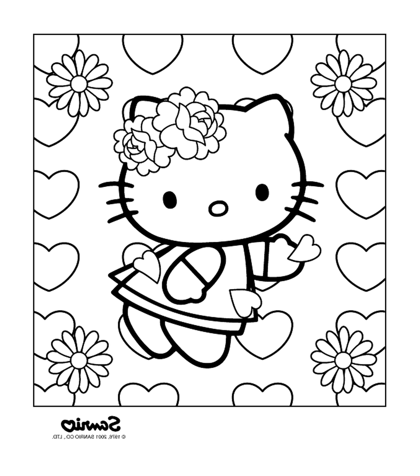  Hello Kitty com corações e flores 