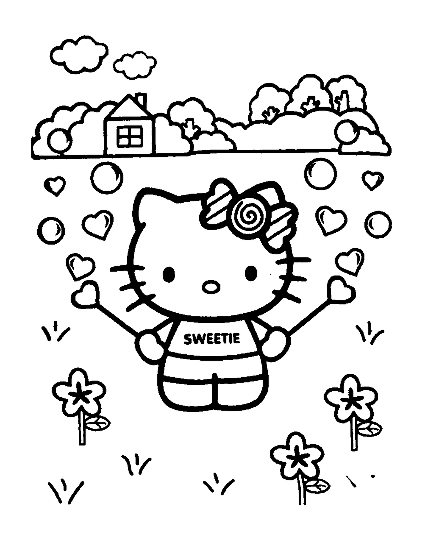  Hello Kitty com flores 