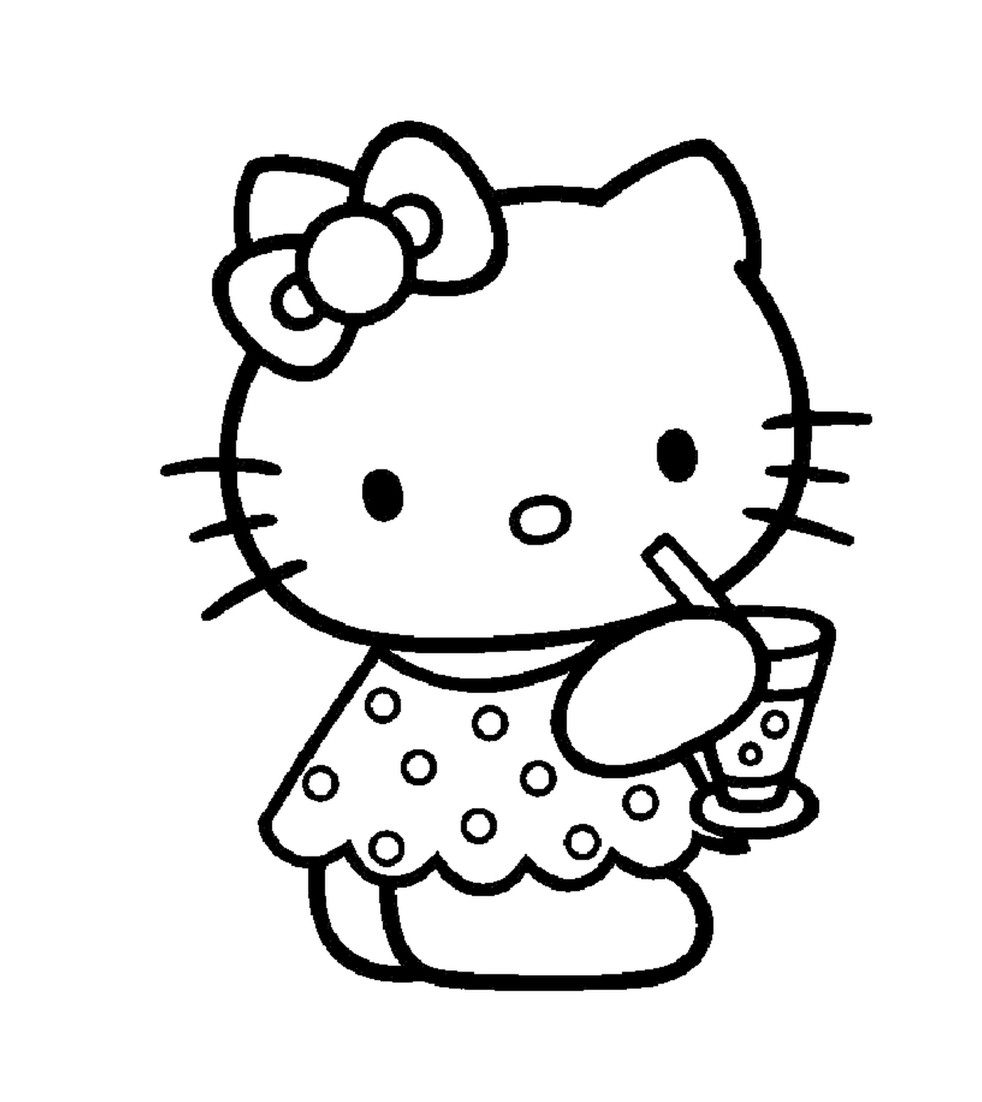  Hello Kitty segurando uma bebida 