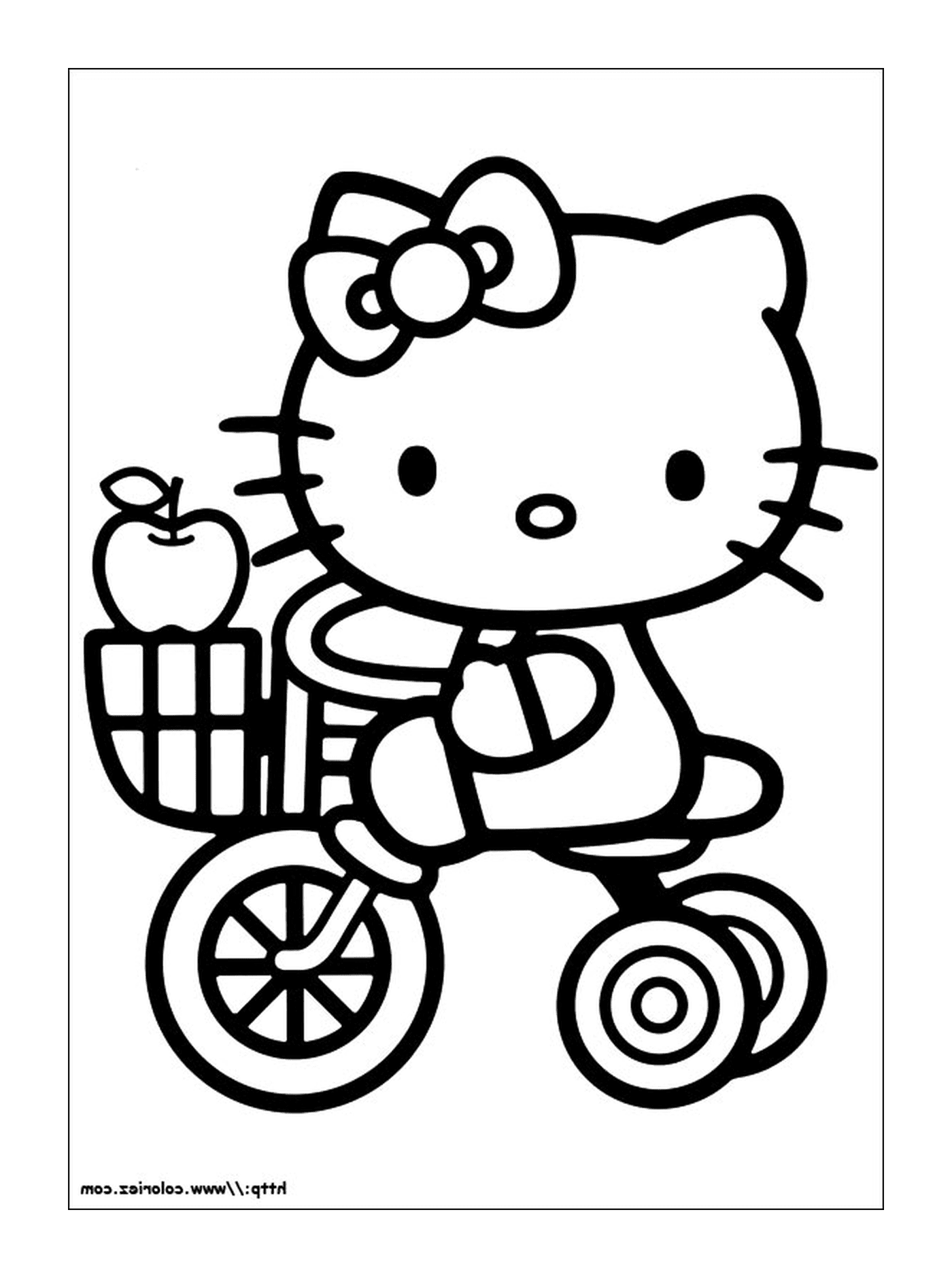  Hello Kitty andando de bicicleta com uma maçã na parte de trás 