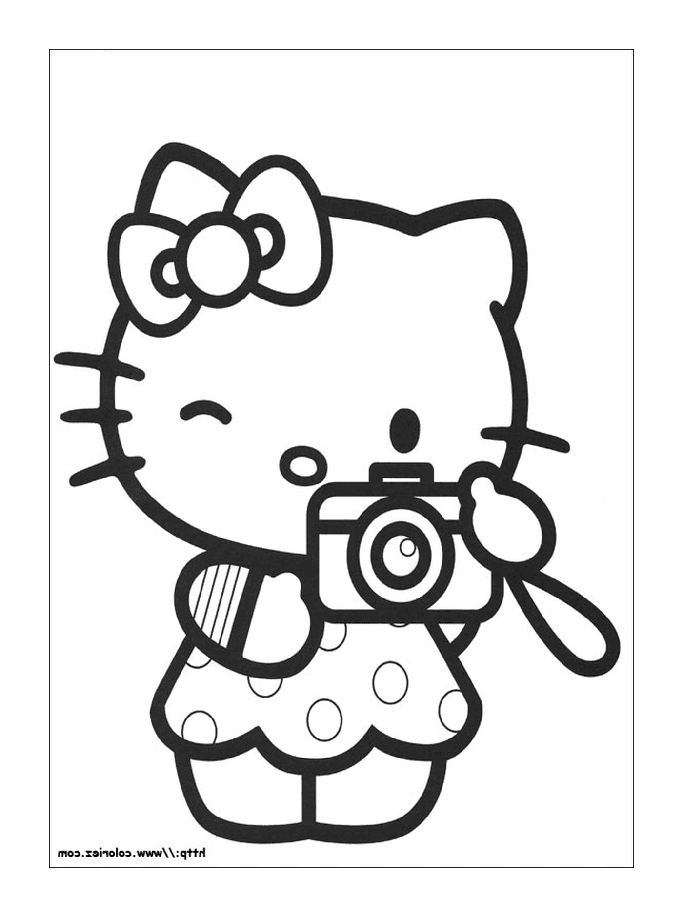  Hello Kitty tirando uma foto com uma câmera 