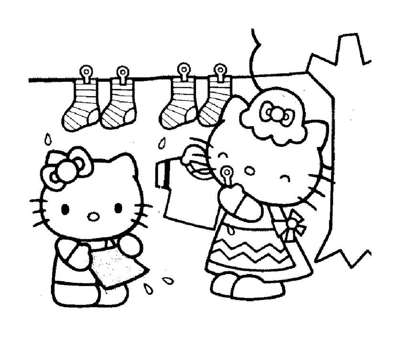  Hello Kitty com uma menina e um gato 