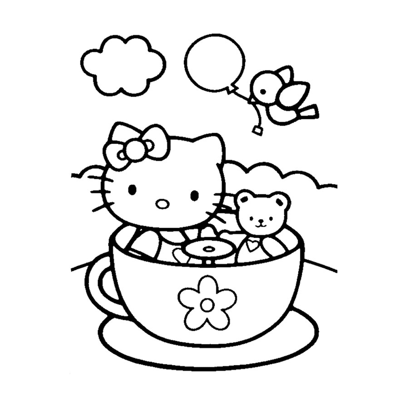  Hello Kitty sentada em uma xícara de chá 