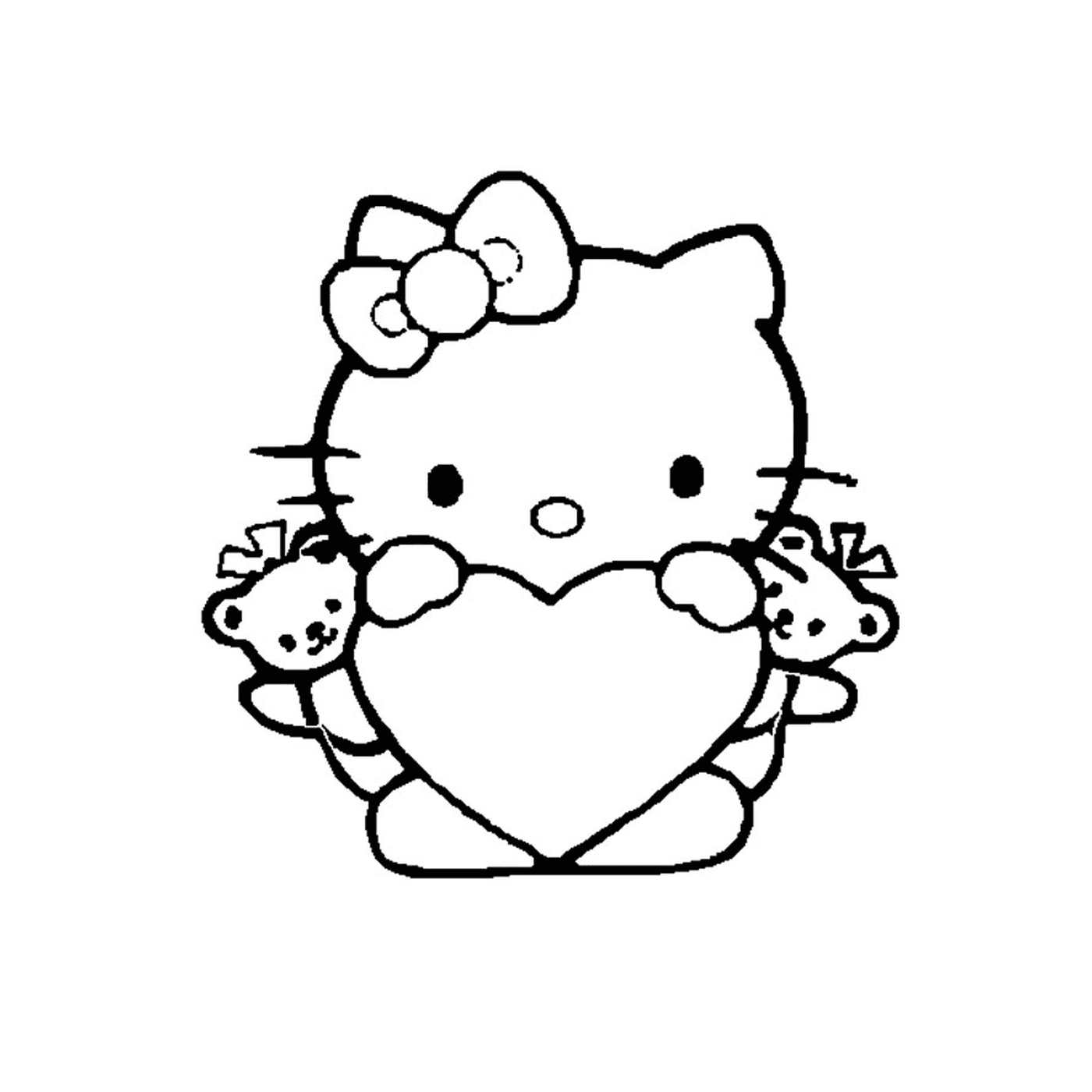  Hello Kitty segurando um ursinho de pelúcia em seus braços 