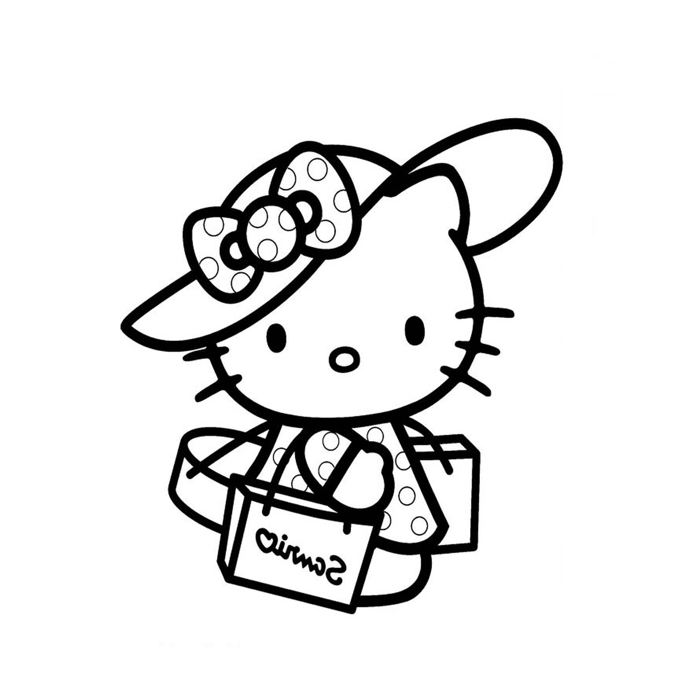  Hello Kitty em férias com um chapéu e uma bolsa 