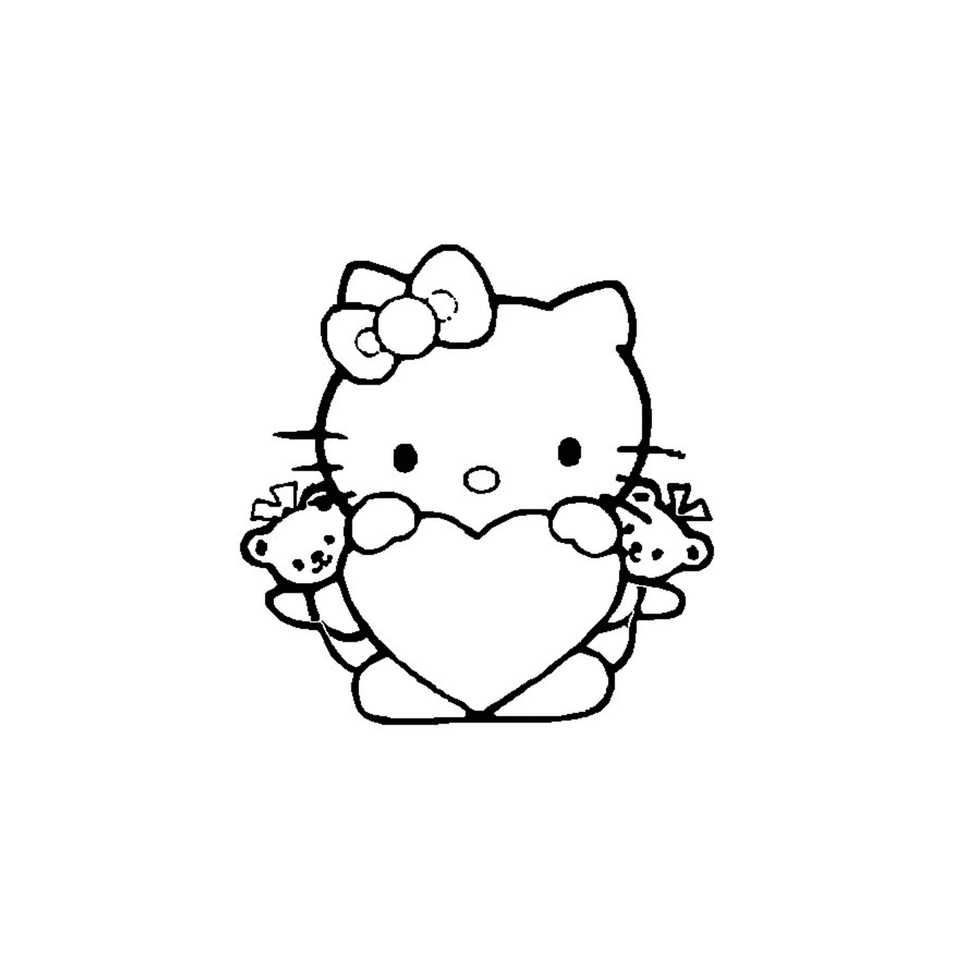  Hello Kitty segurando um ursinho de pelúcia na frente de um coração 