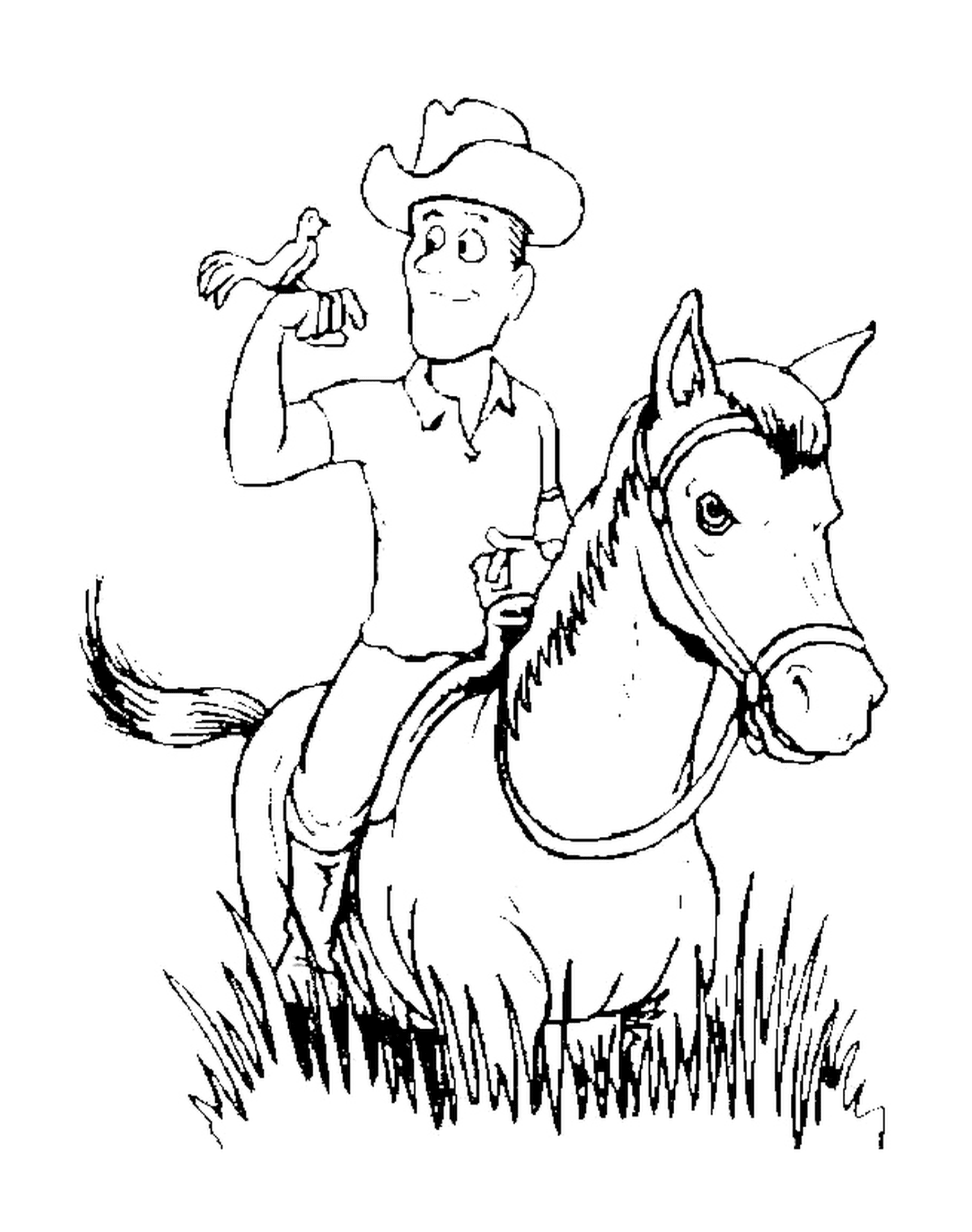  Cowboy montando com um companheiro inesperado 