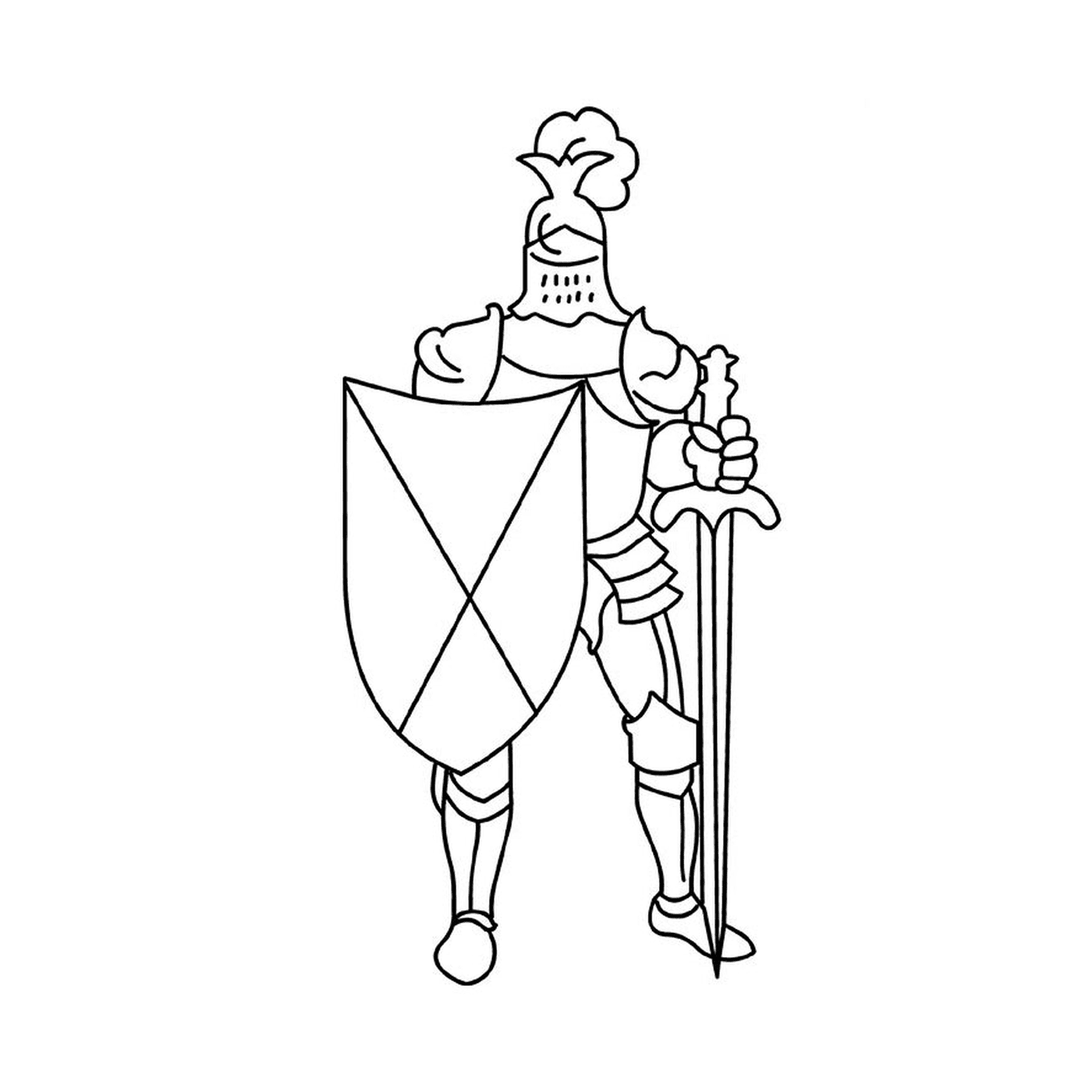  Cavaleiro segurando uma espada e um escudo 