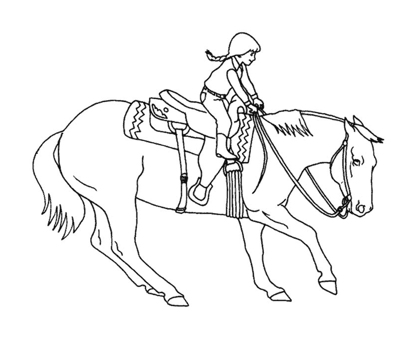  menina, montando, dela, cavalo, em, a, grande galope 