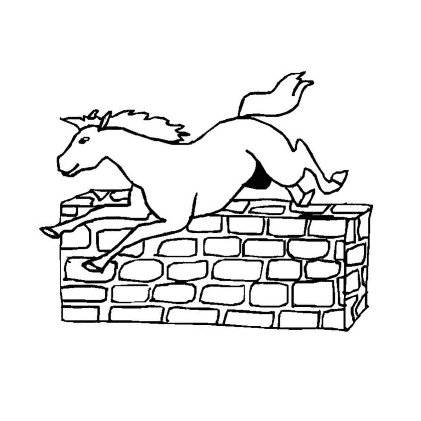  Bold pulando cavalo sobre uma parede 