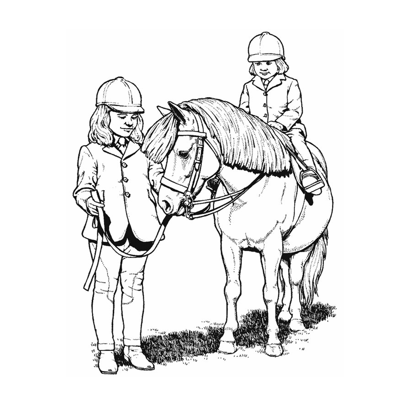  Cavalos de corrida - Duas crianças montam a cavalo segurando as rédeas 