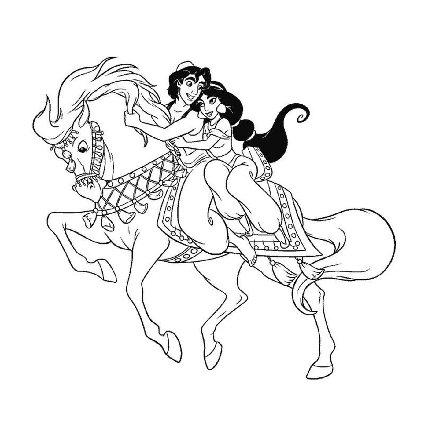  Aladdin e Jasmine em um cavalo 
