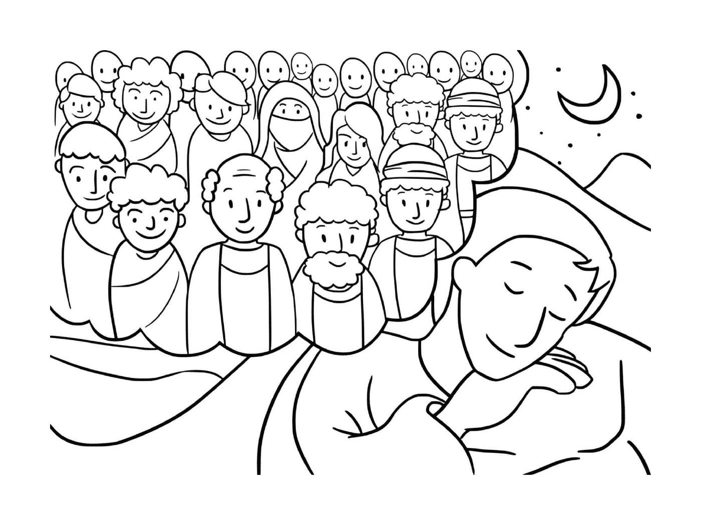  一群人聚集在睡梦中的男人身边 