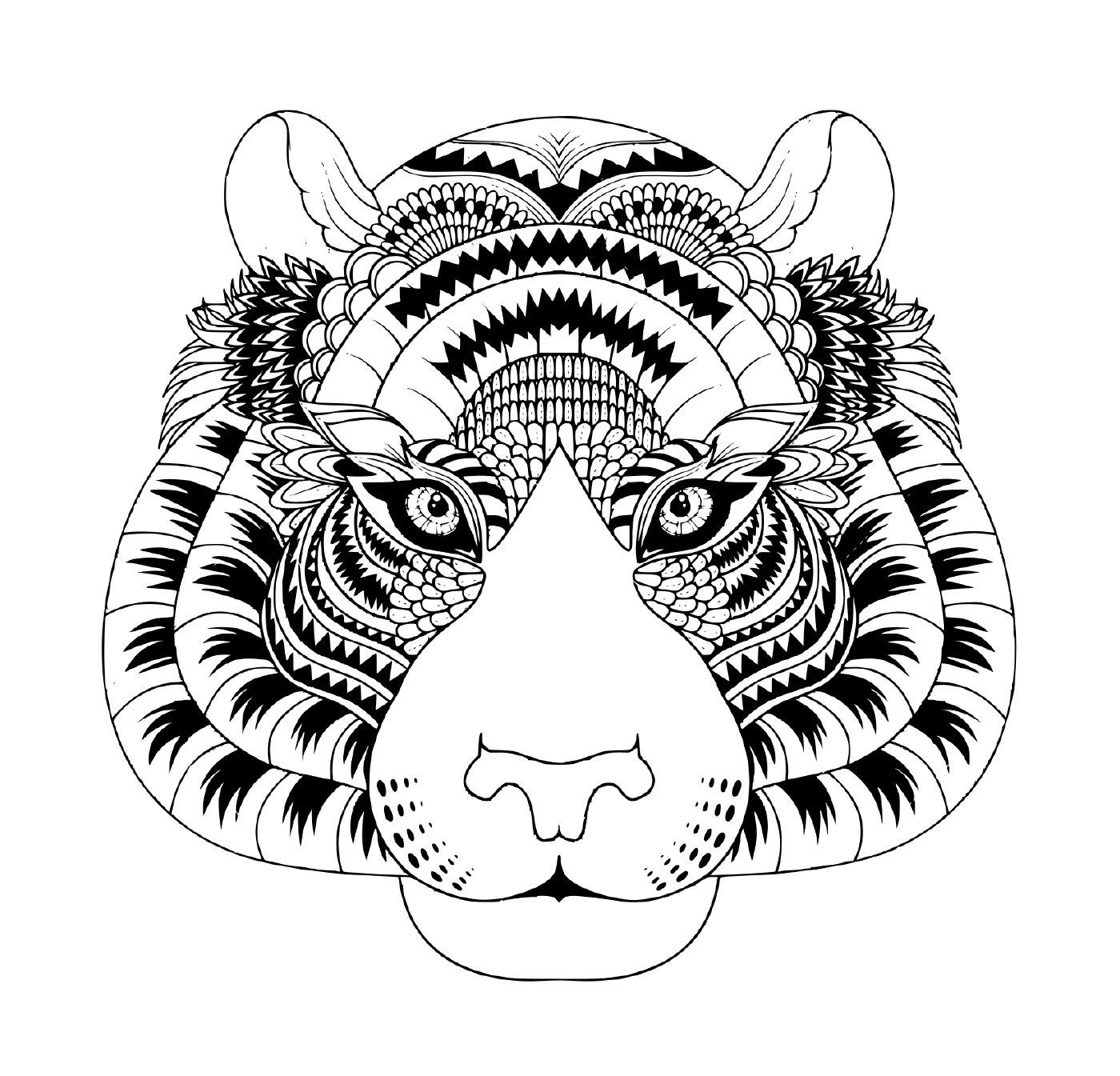 a cabeça de um tigre com detalhes zentângulo 