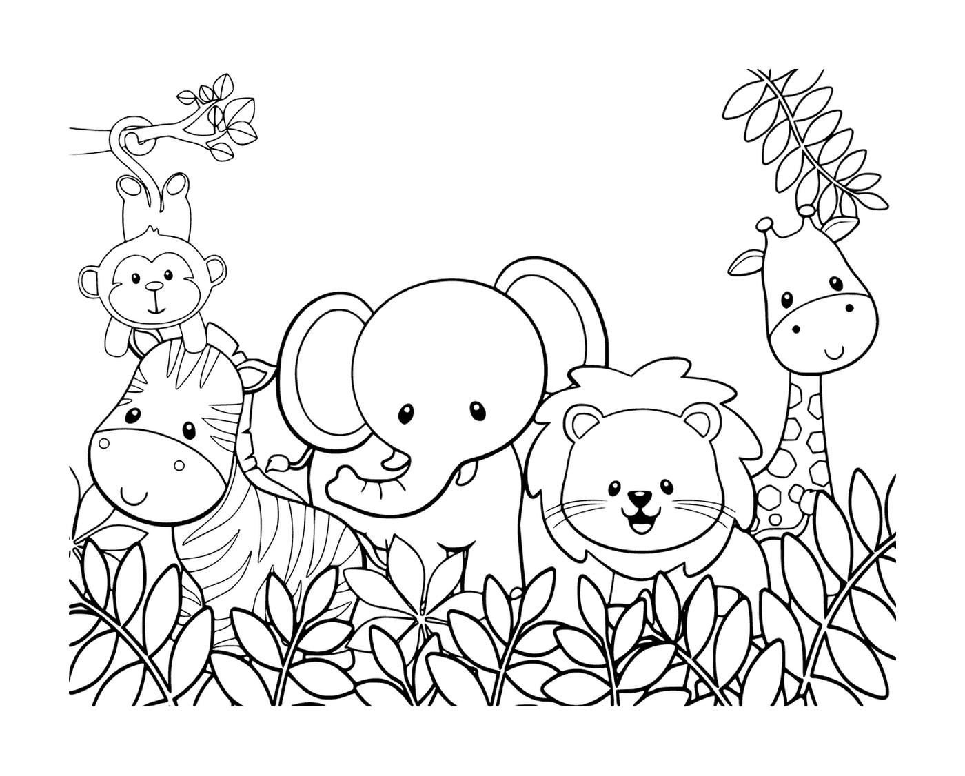  一群动物站在丛林的草原上 