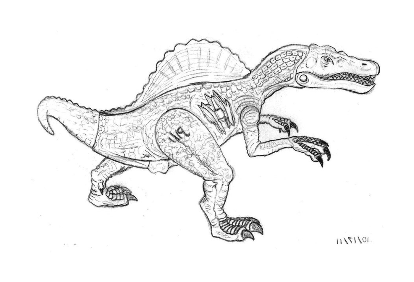 Spinosaurus de Jurassic Park, preto e branco 