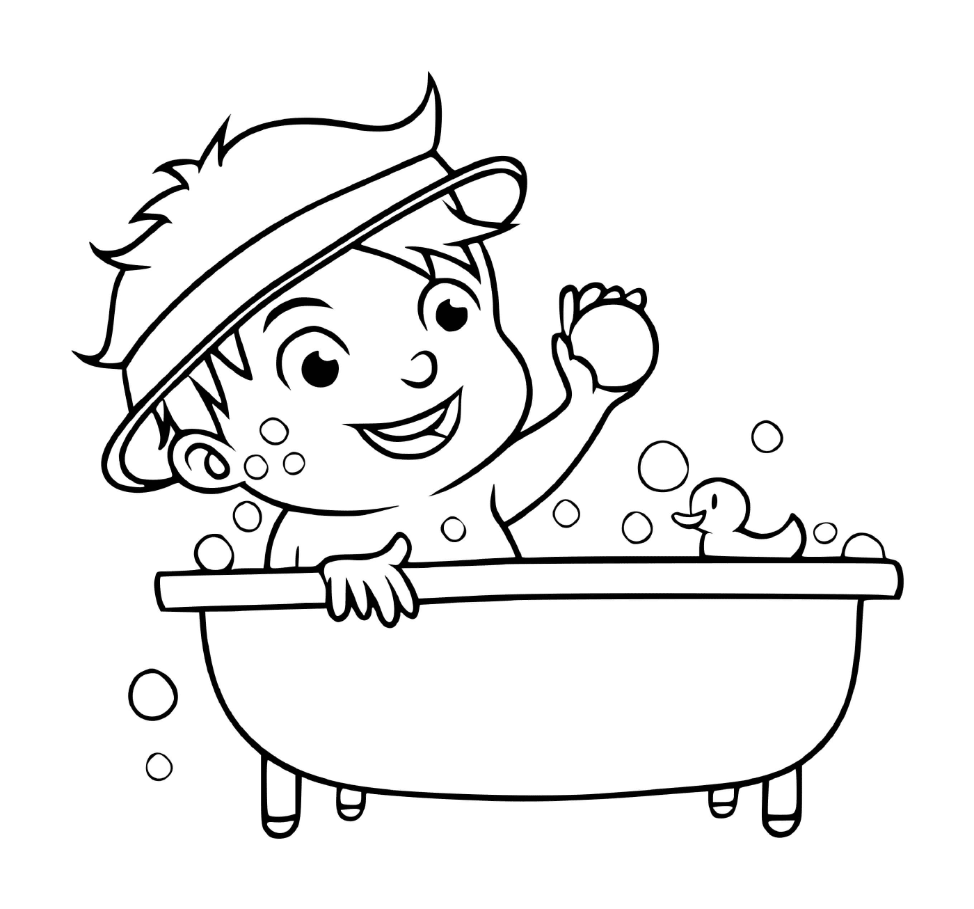  Um menino toma banho para ficar limpo 