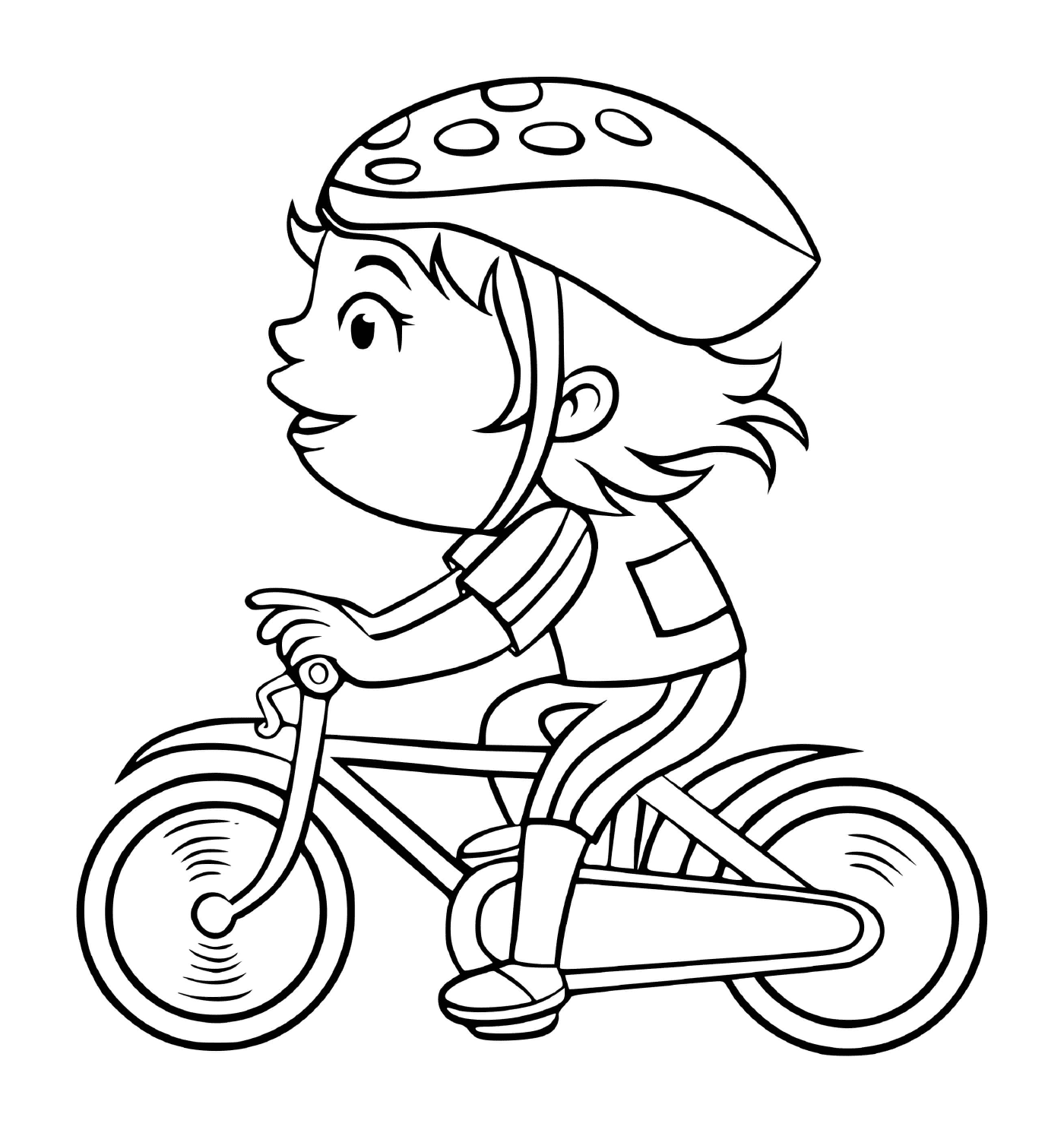  Uma menina pedala rápido em sua bicicleta 