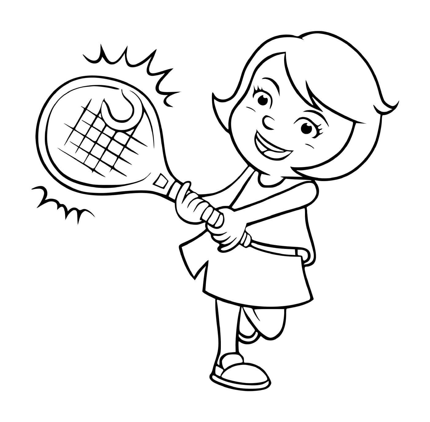  女孩用激情打网球 