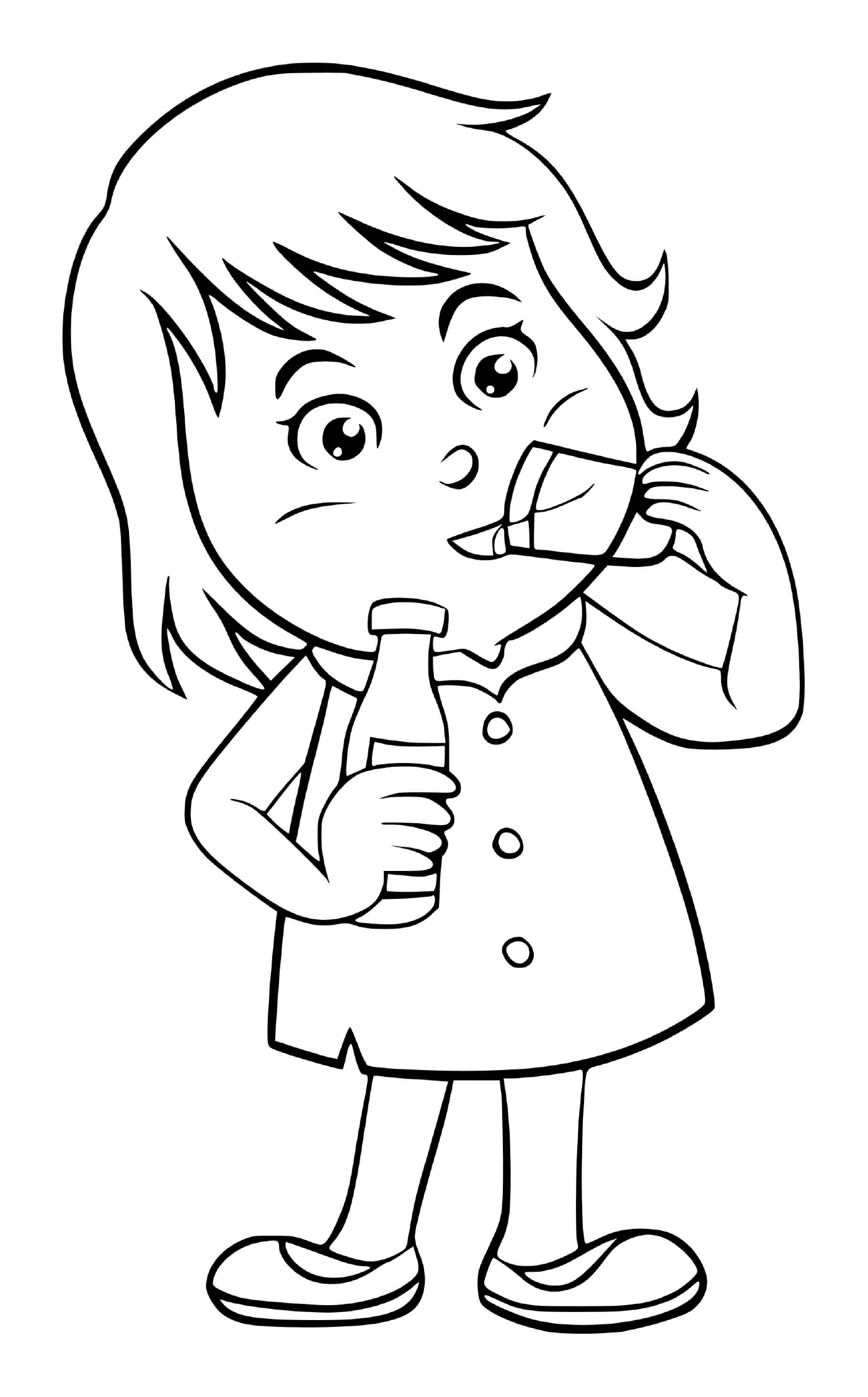  Uma criança bebe água com sede 