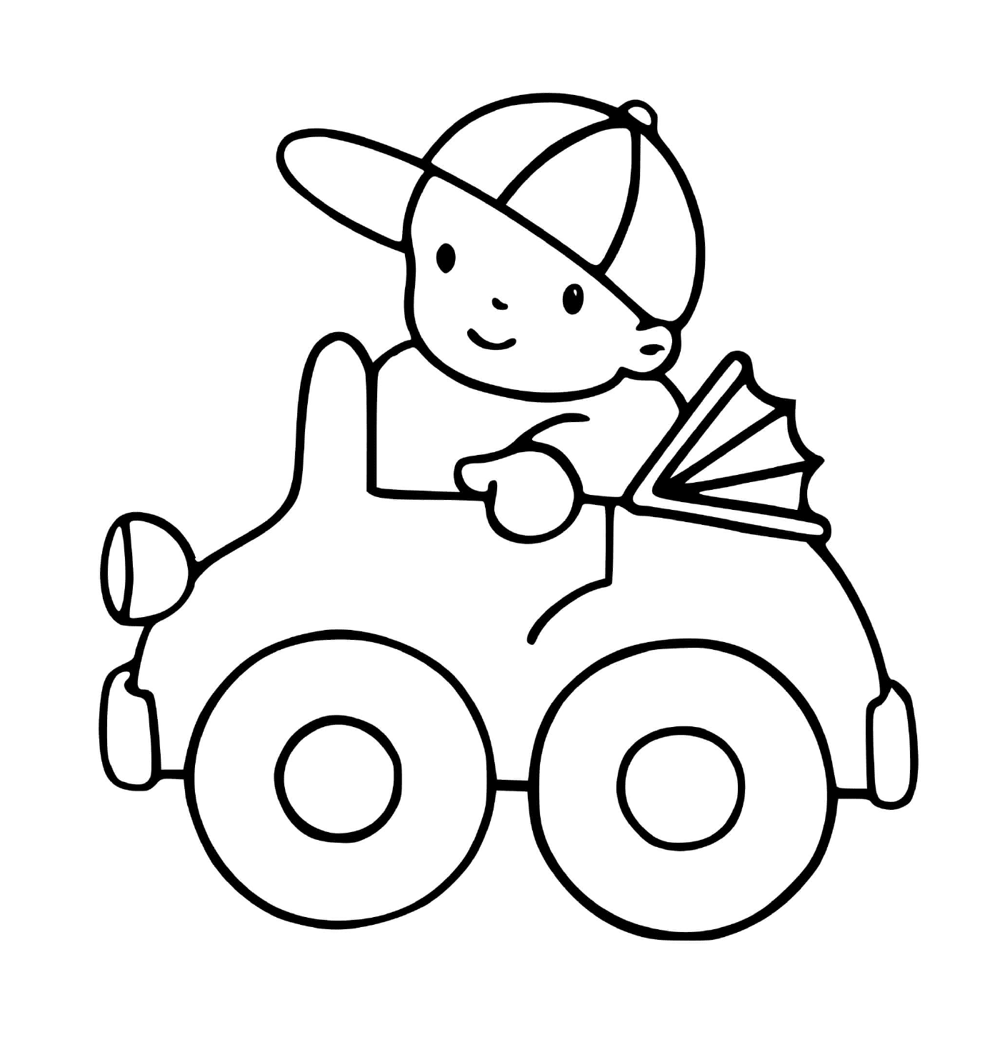  Um carro com uma criança dirigindo para o jardim de infância 