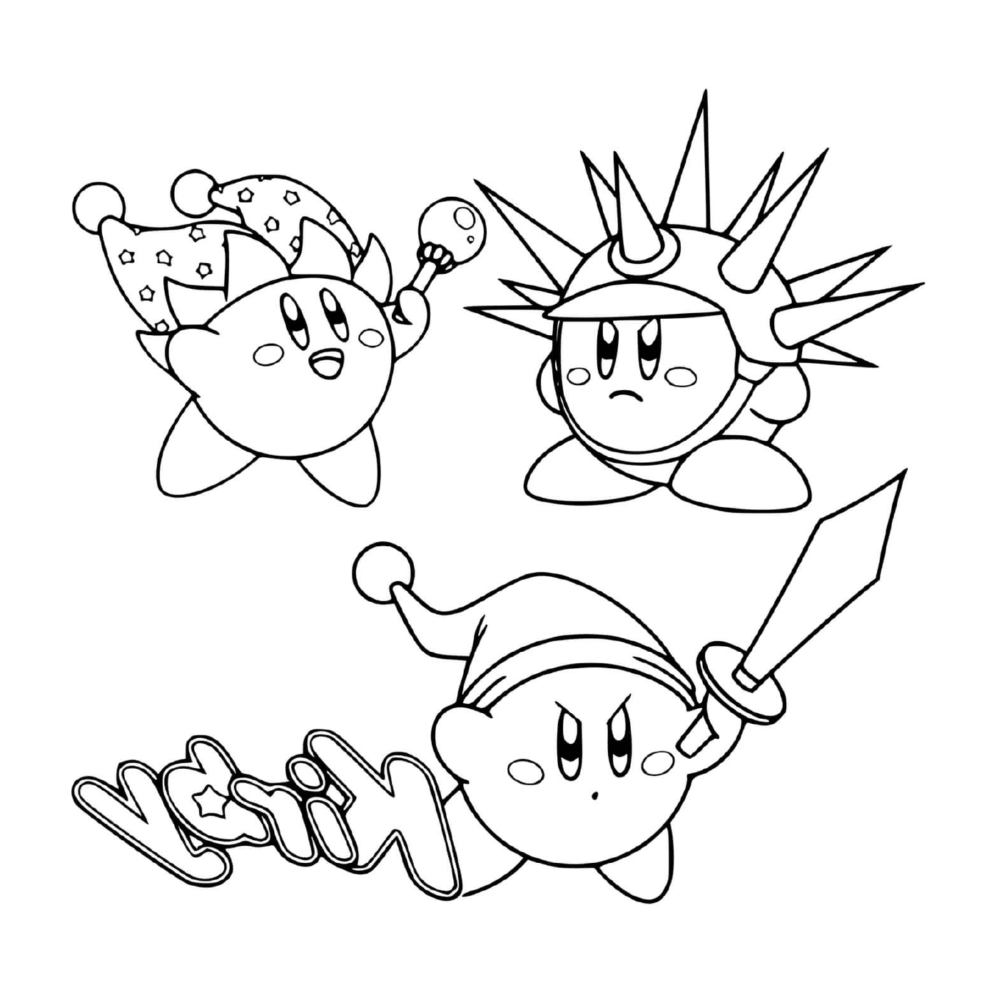  Três personagens Kirby 