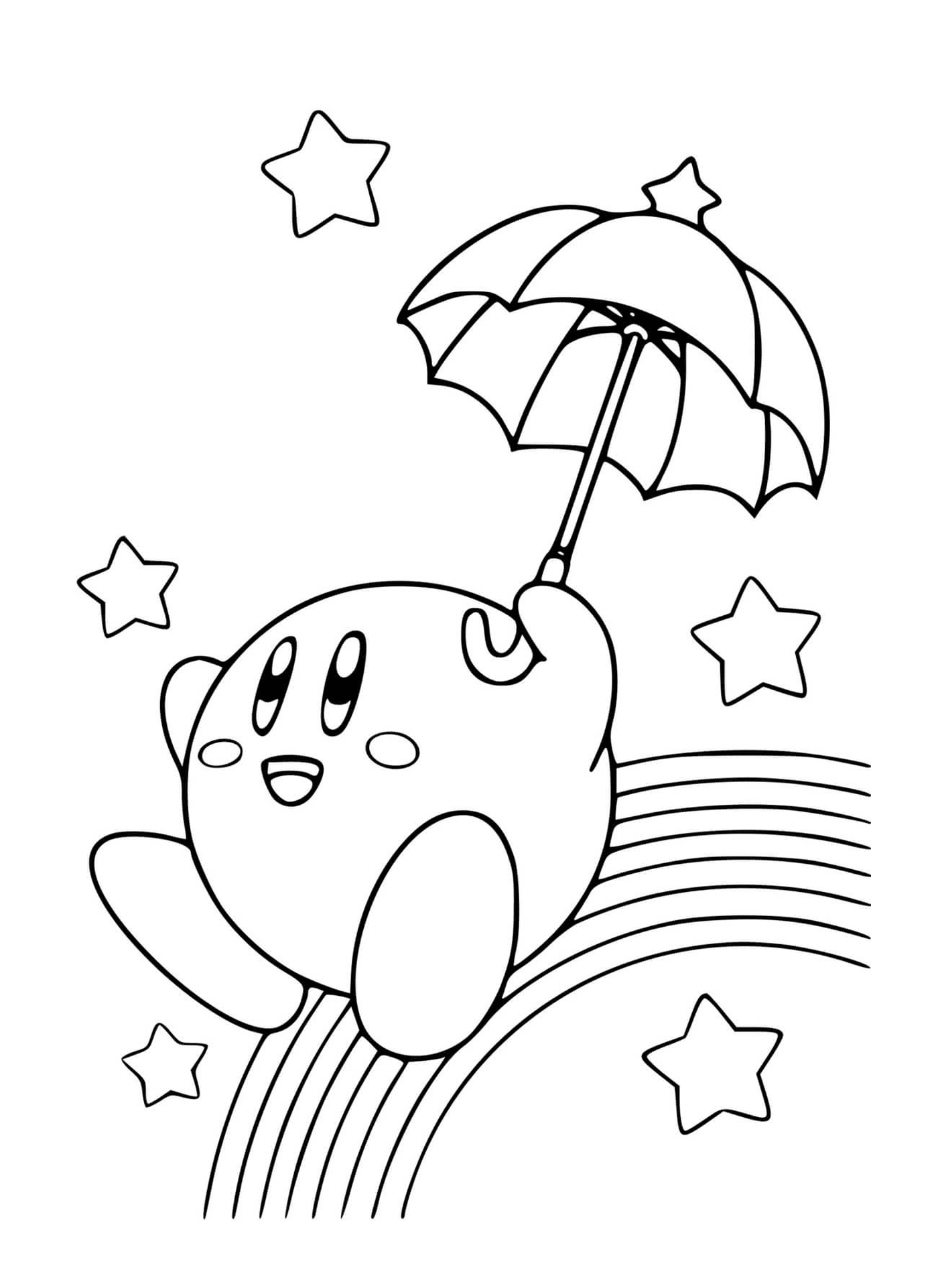  Kirby com guarda-chuva arco-íris 