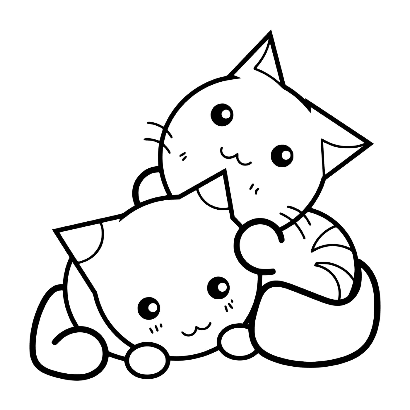  Um gato bonito e gatinho que se abraçam 