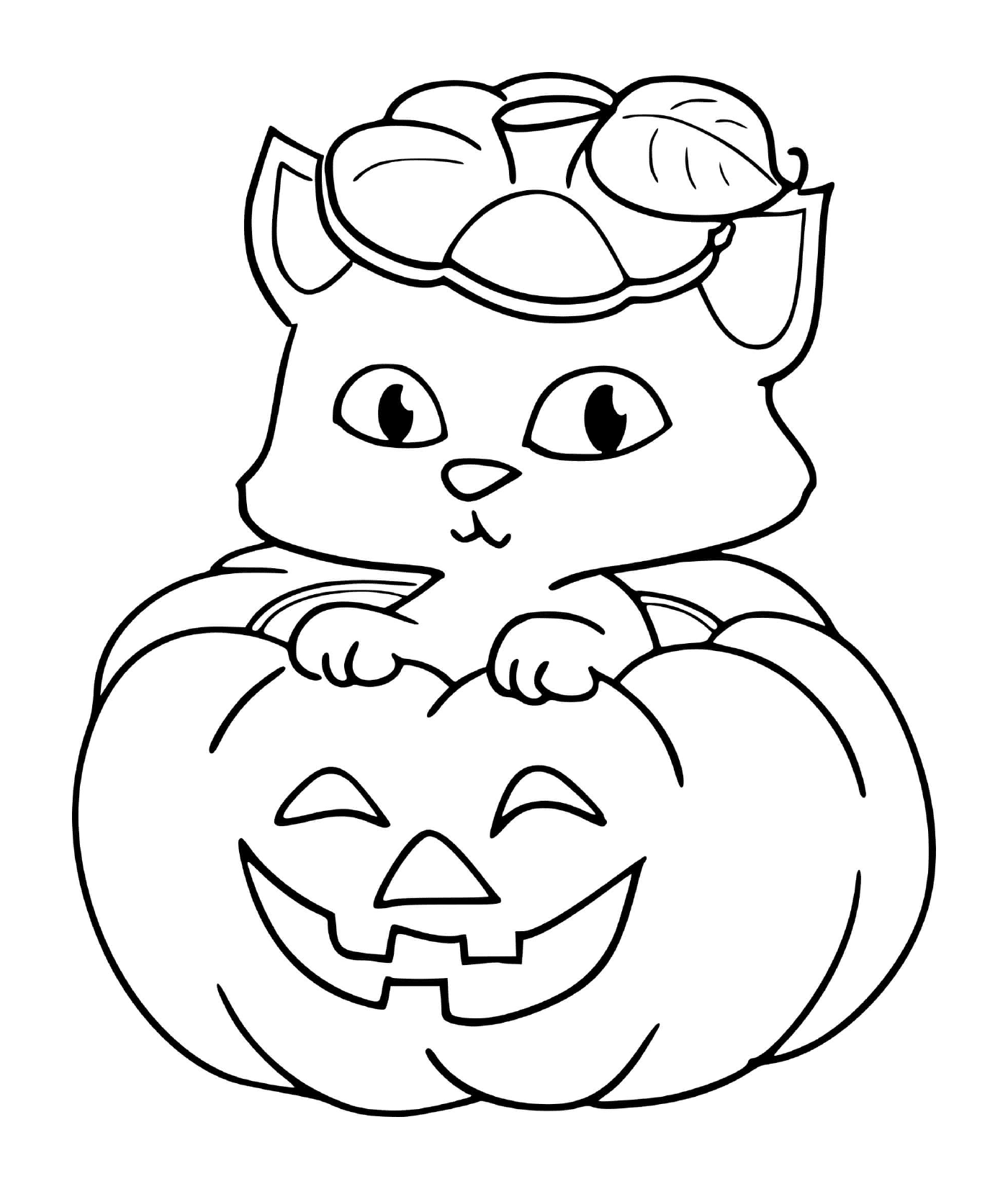  Um gatinho sentado em uma abóbora para Halloween 