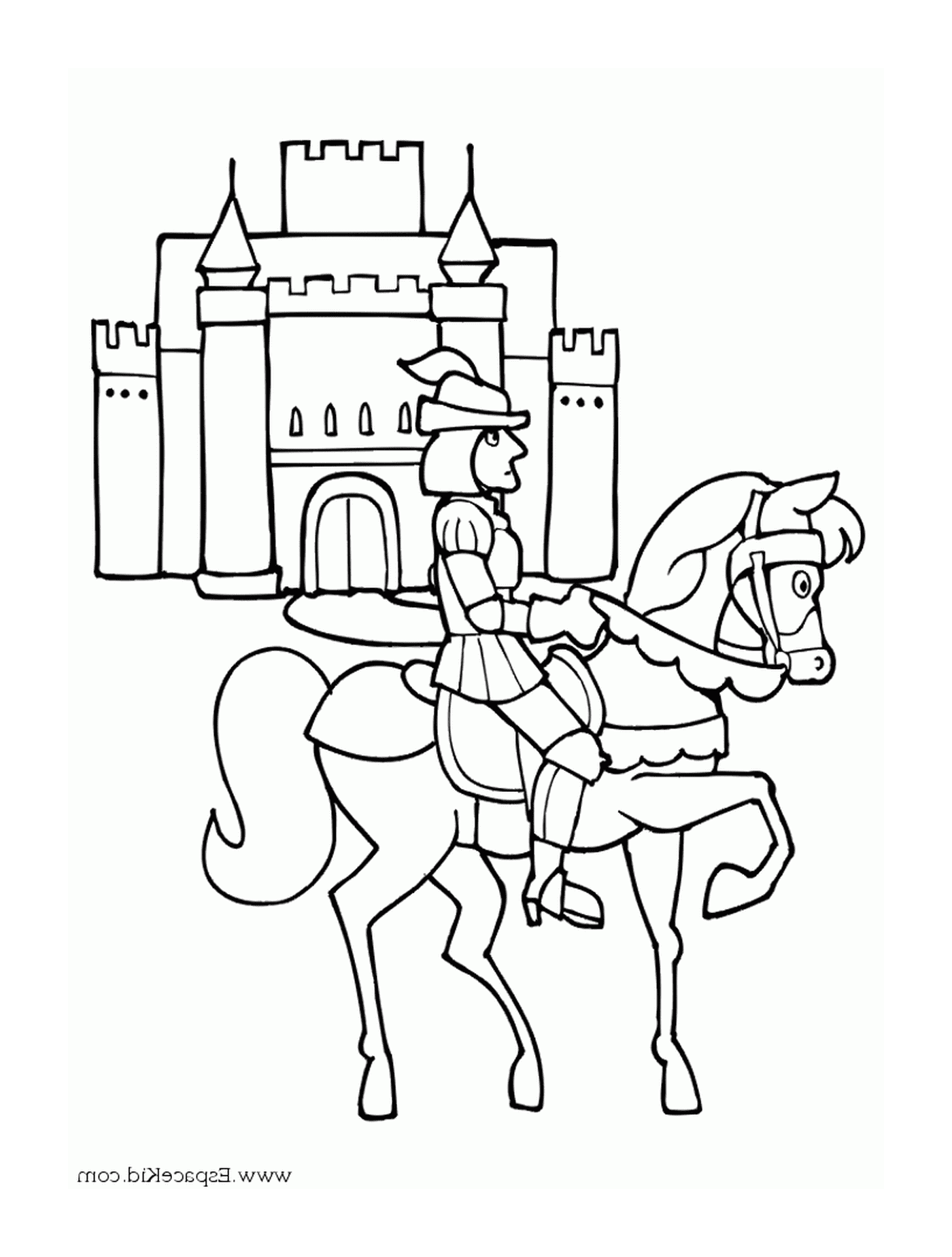  Um homem a cavalo na frente de um castelo 