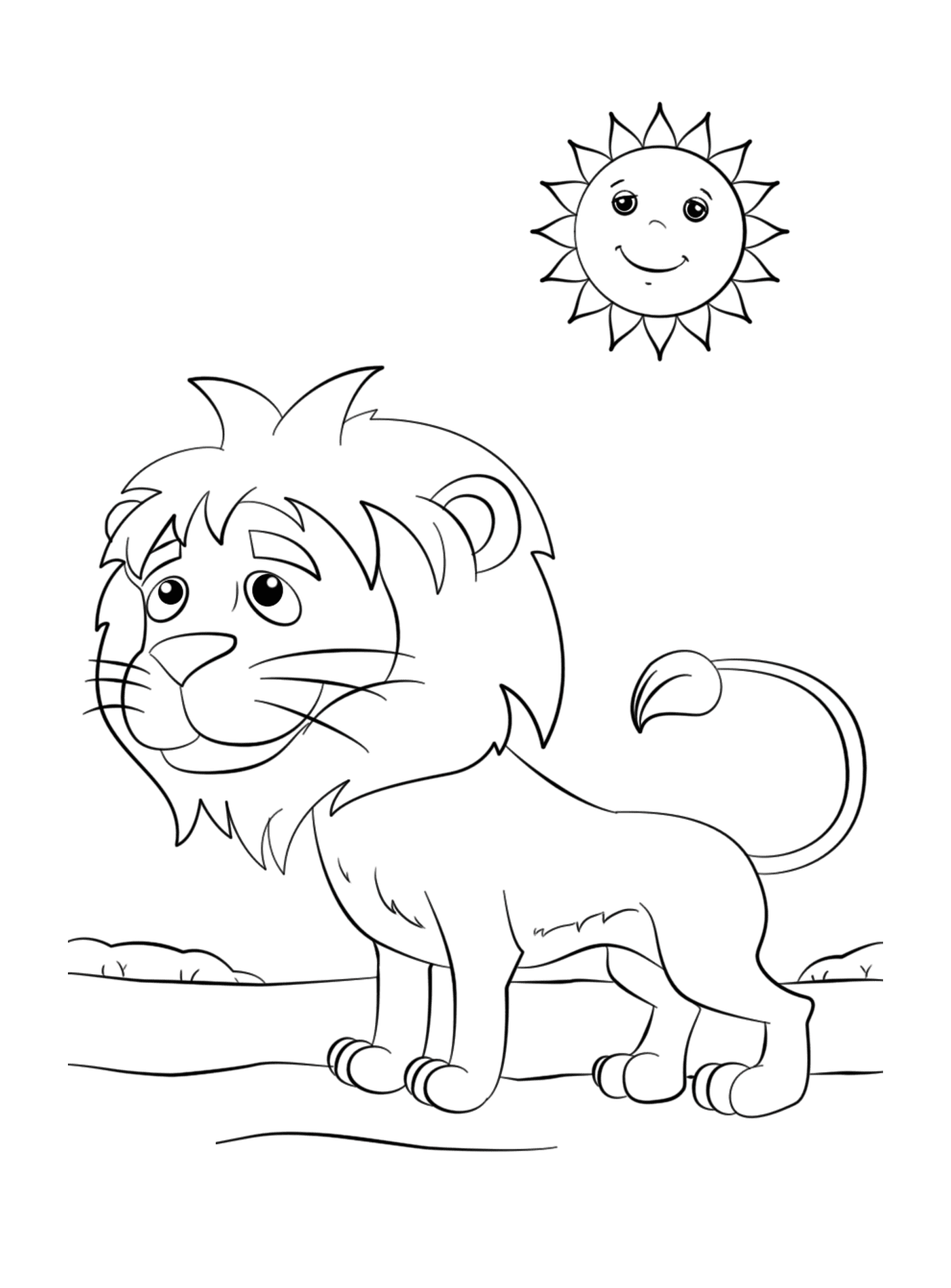  leão em desenhos animados com o sol 