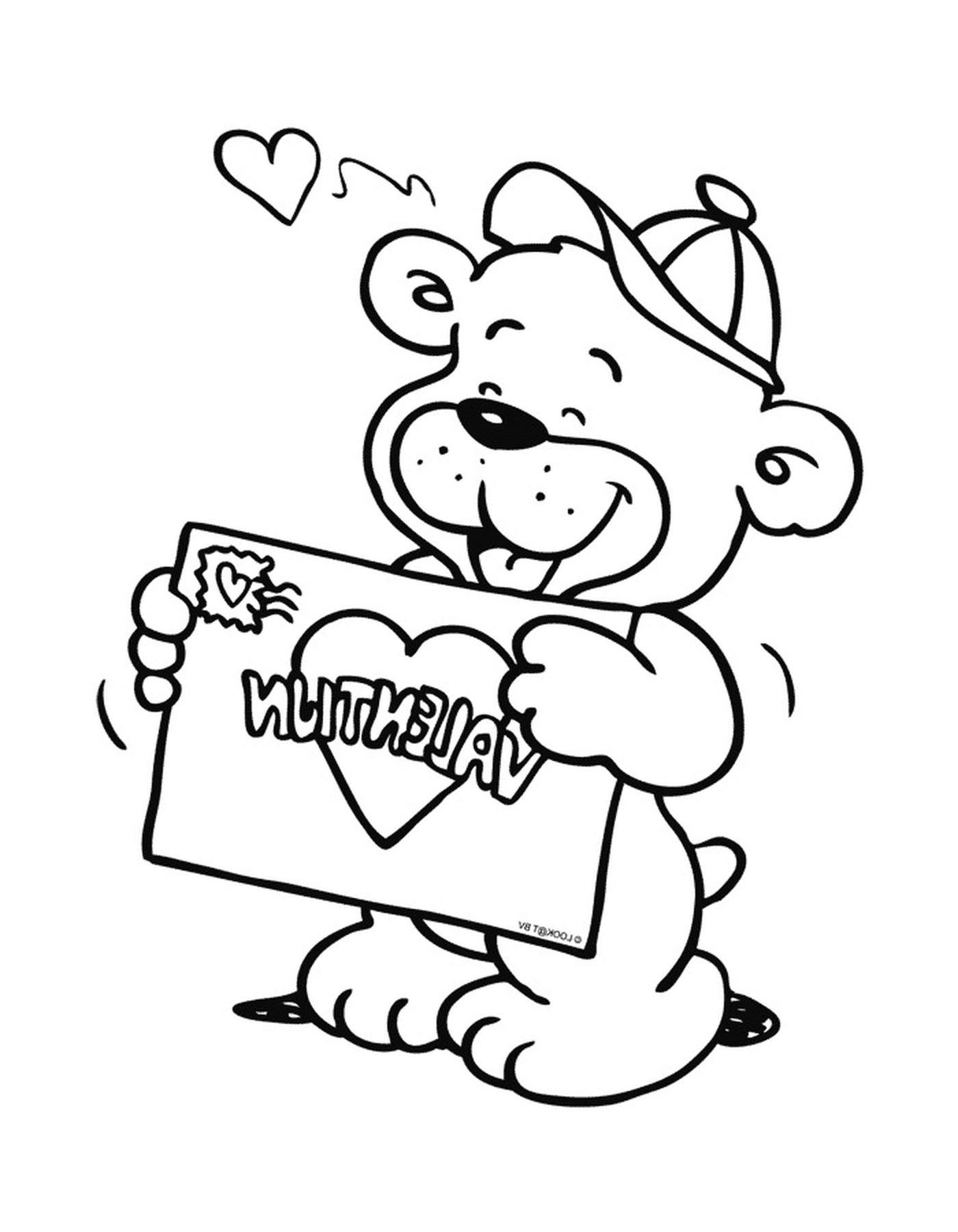  泰迪熊拿着情人节卡 