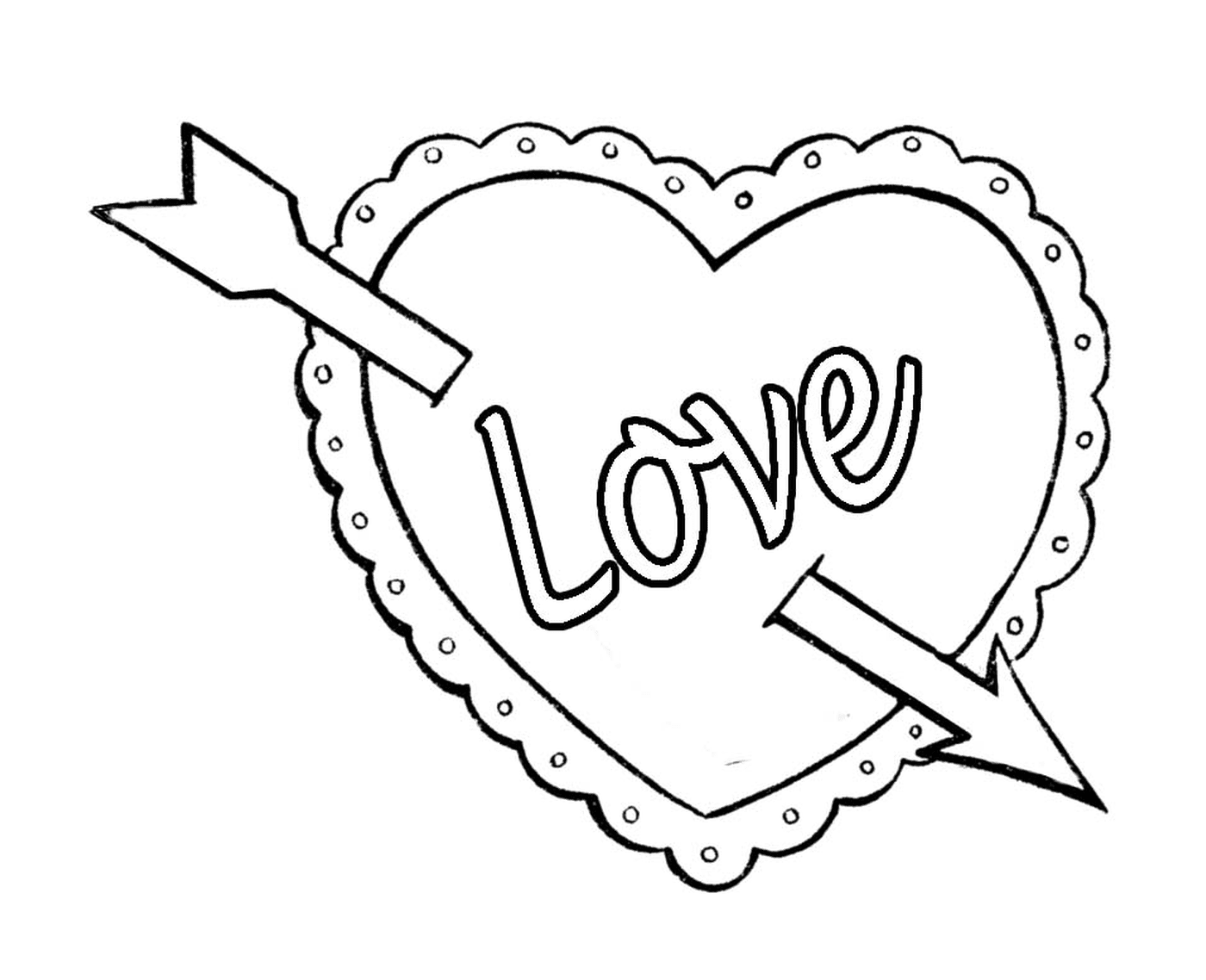  Um coração e uma flecha com a palavra amor 