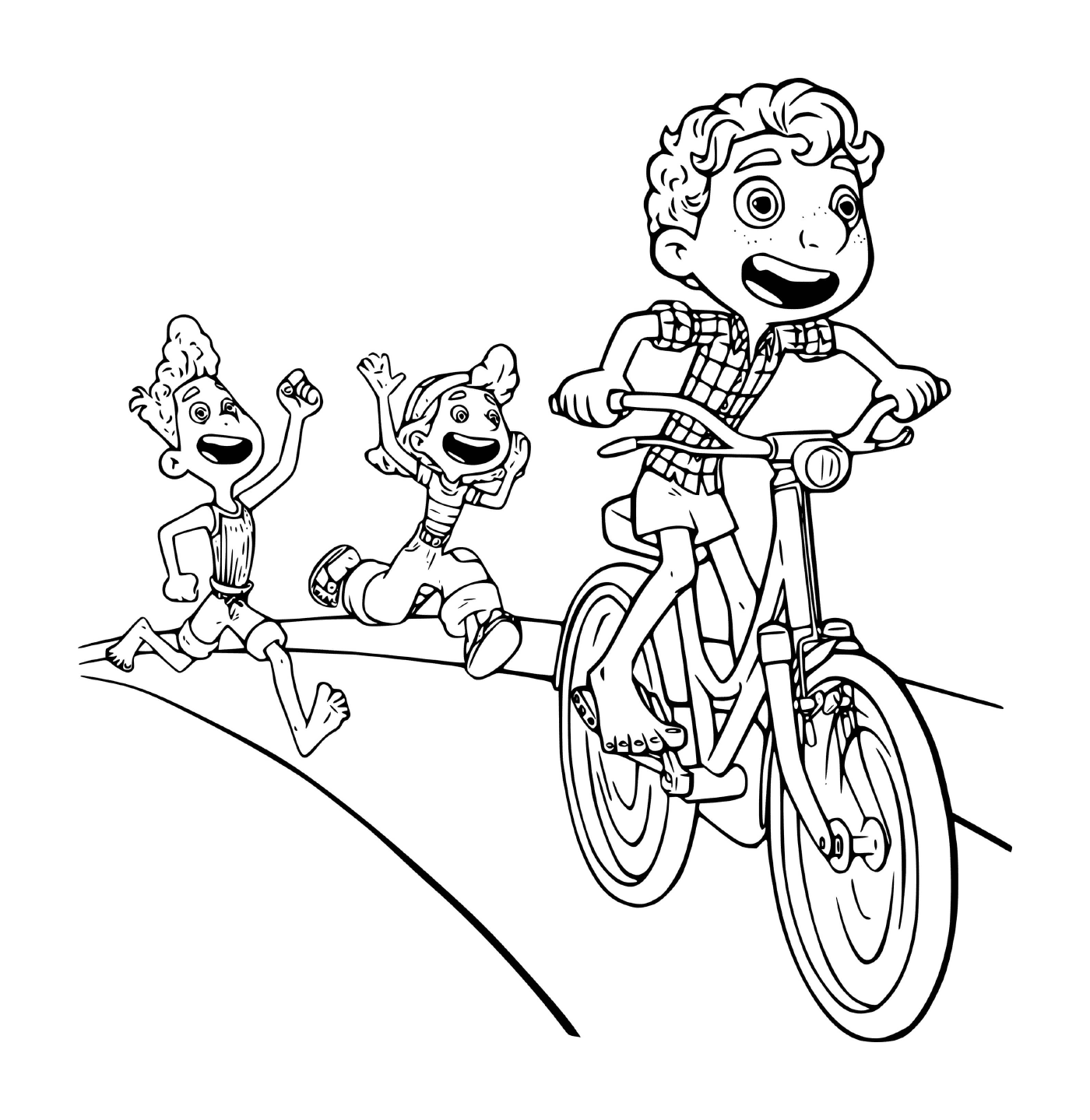  menino, ligado, um, bicicleta 