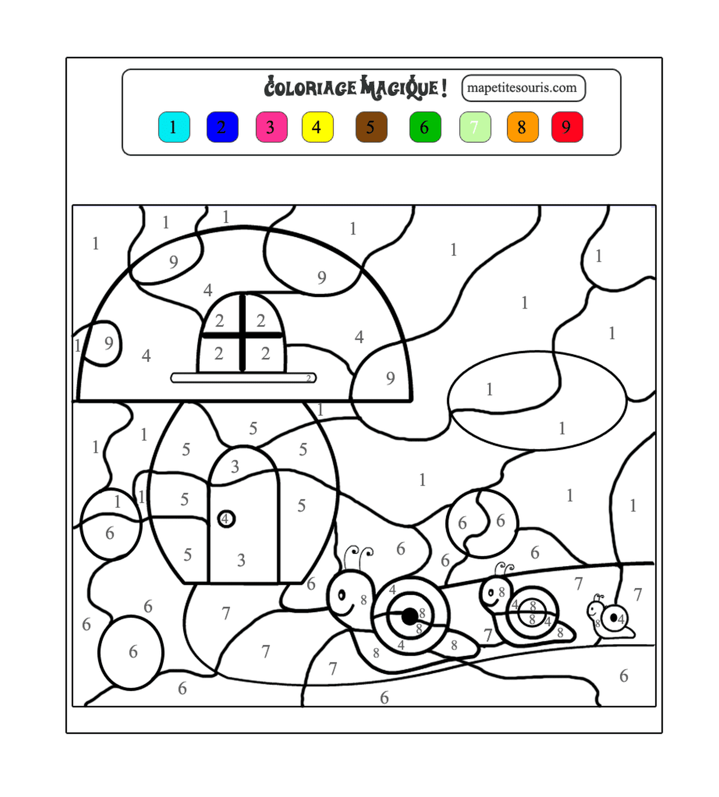  Uma página de coloração por número com uma casa 