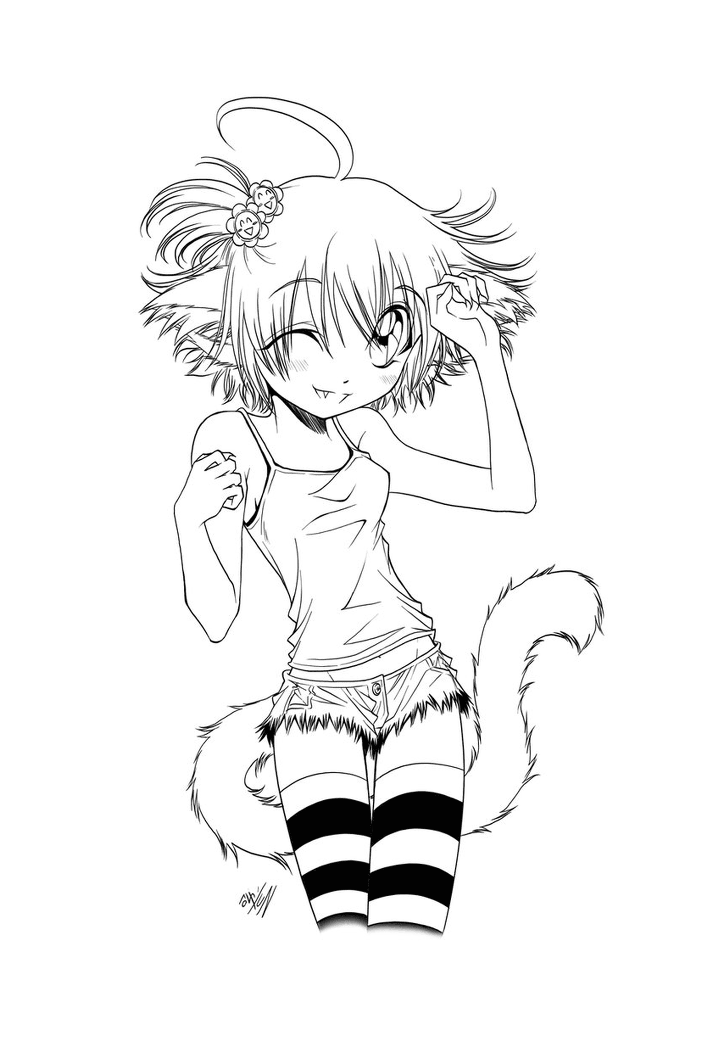  Uma menina vestida como um gato posa para uma foto 