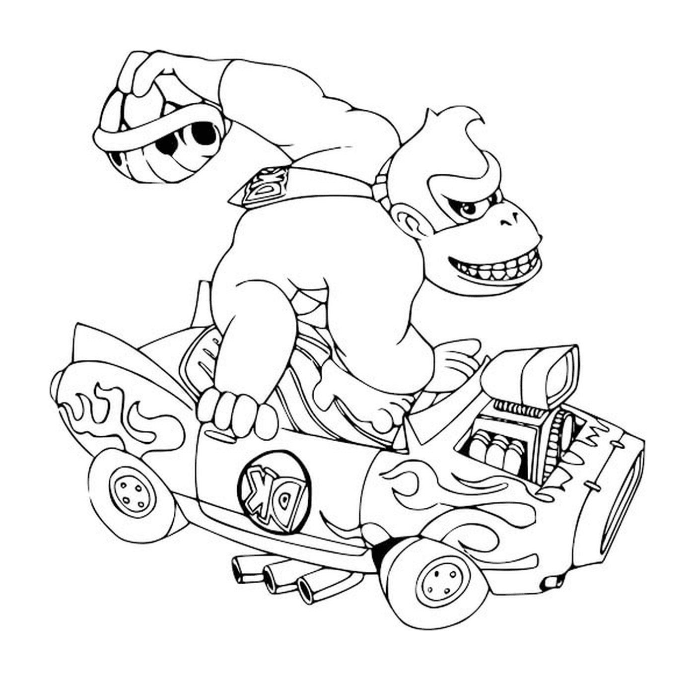  Um macaco montando um carro 