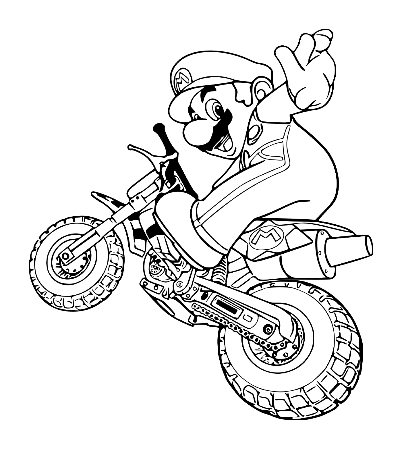  Mario em modo de motocicleta, em uma motocicleta 