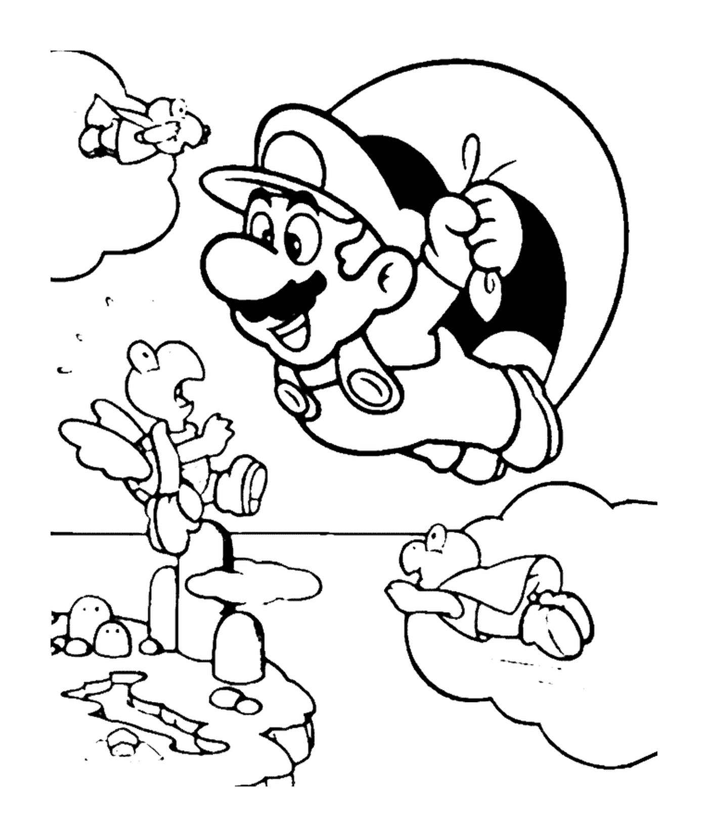  Mario voa com um pára-quedas 
