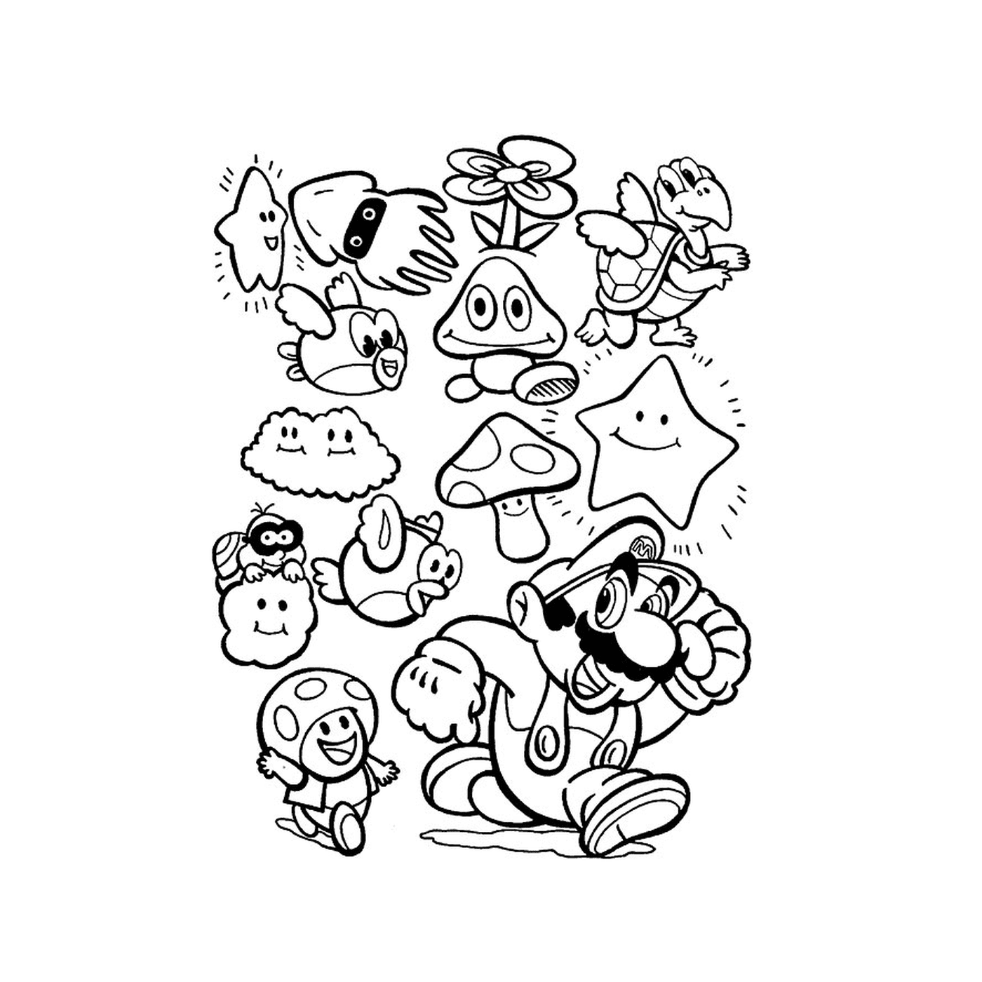  Um grupo de personagens de desenhos animados desenhados juntos 