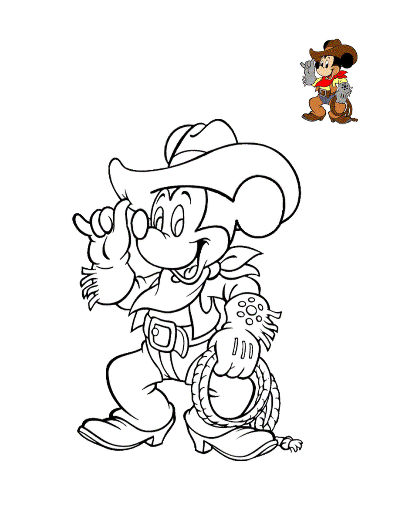  Mickey Mouse com botas e um chapéu de cowboy 