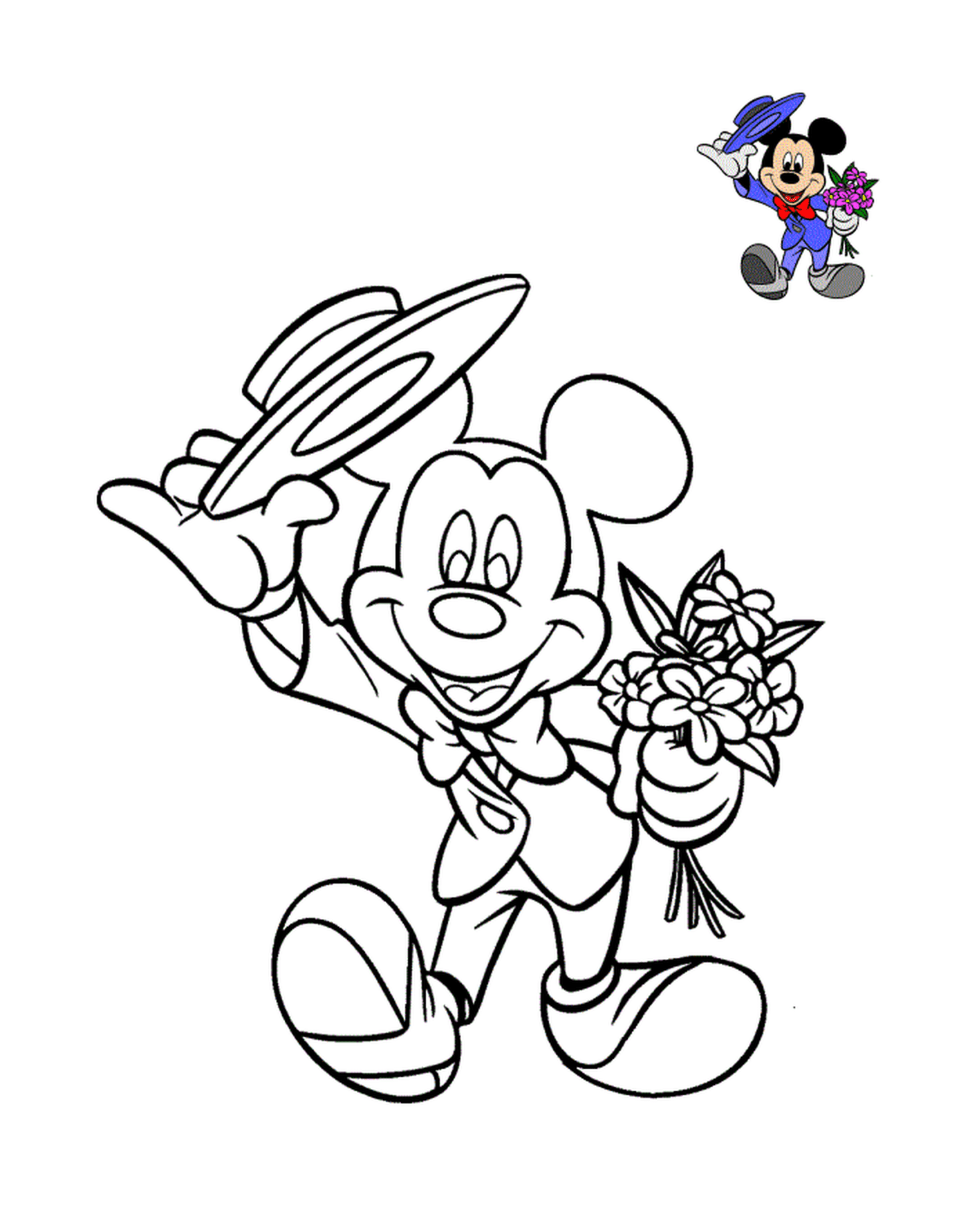  Mickey Mouse adorável com traje e flores 