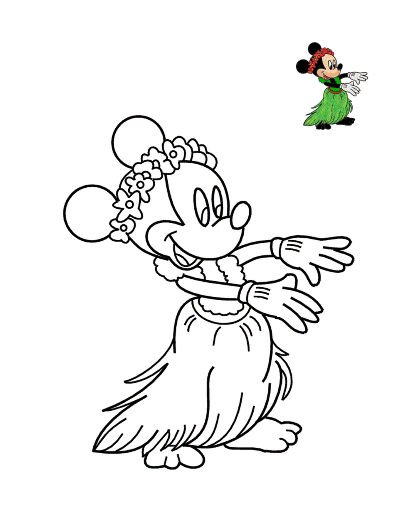  Disney Mickey dança o hula havaiano: Minnie em roupa hula 