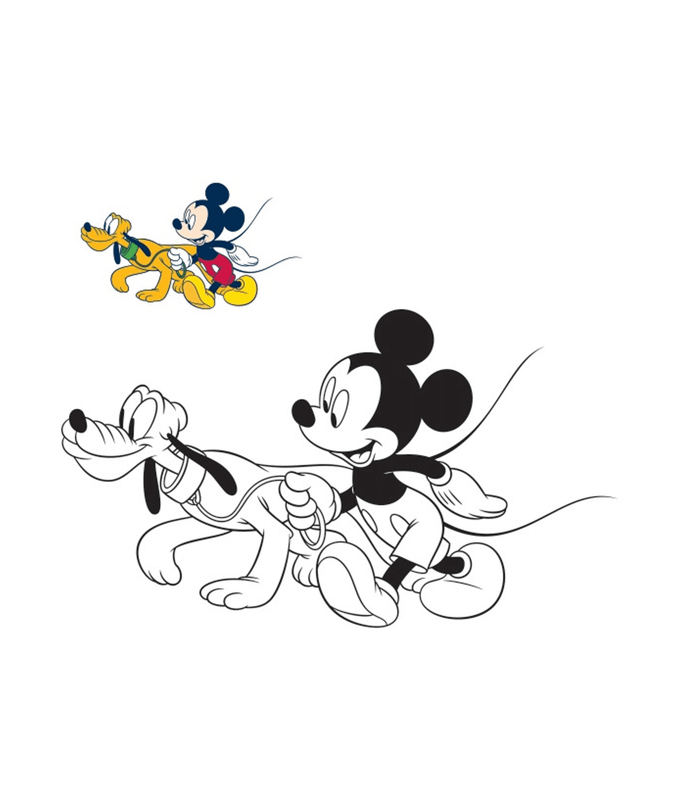  米老鼠和他的狗Pluto一起走 