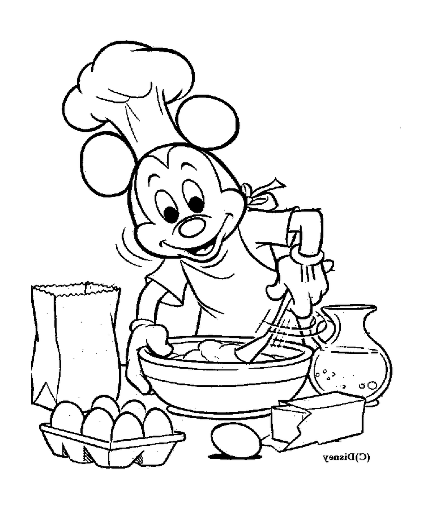  cozinha: chef Mickey Mouse misturando ovos 