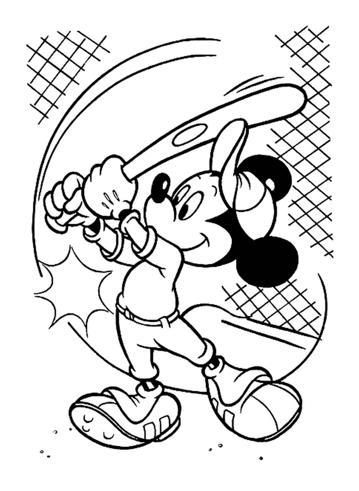  Desenho de Mickey jogando beisebol: segurando um taco de beisebol 