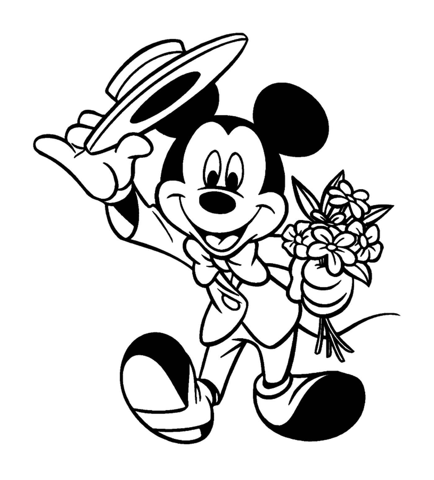  Mickey vai para uma data galante: segurando um buquê 