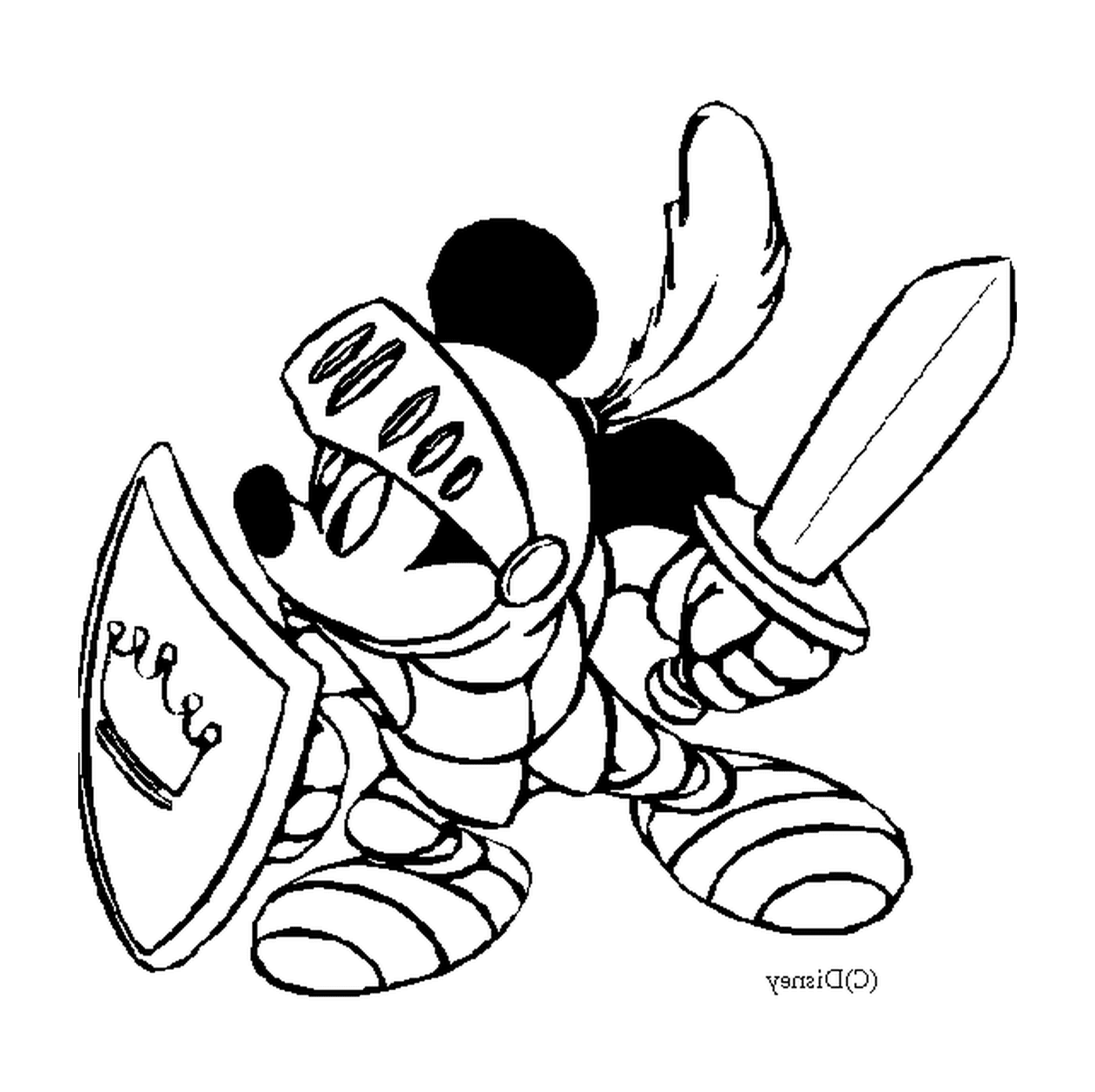  Mickey Mouse em armadura segurando uma espada 