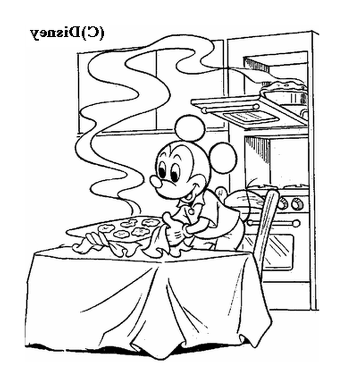  Mickey faz biscoitos: um rato sentado em uma mesa na frente de um fogão 