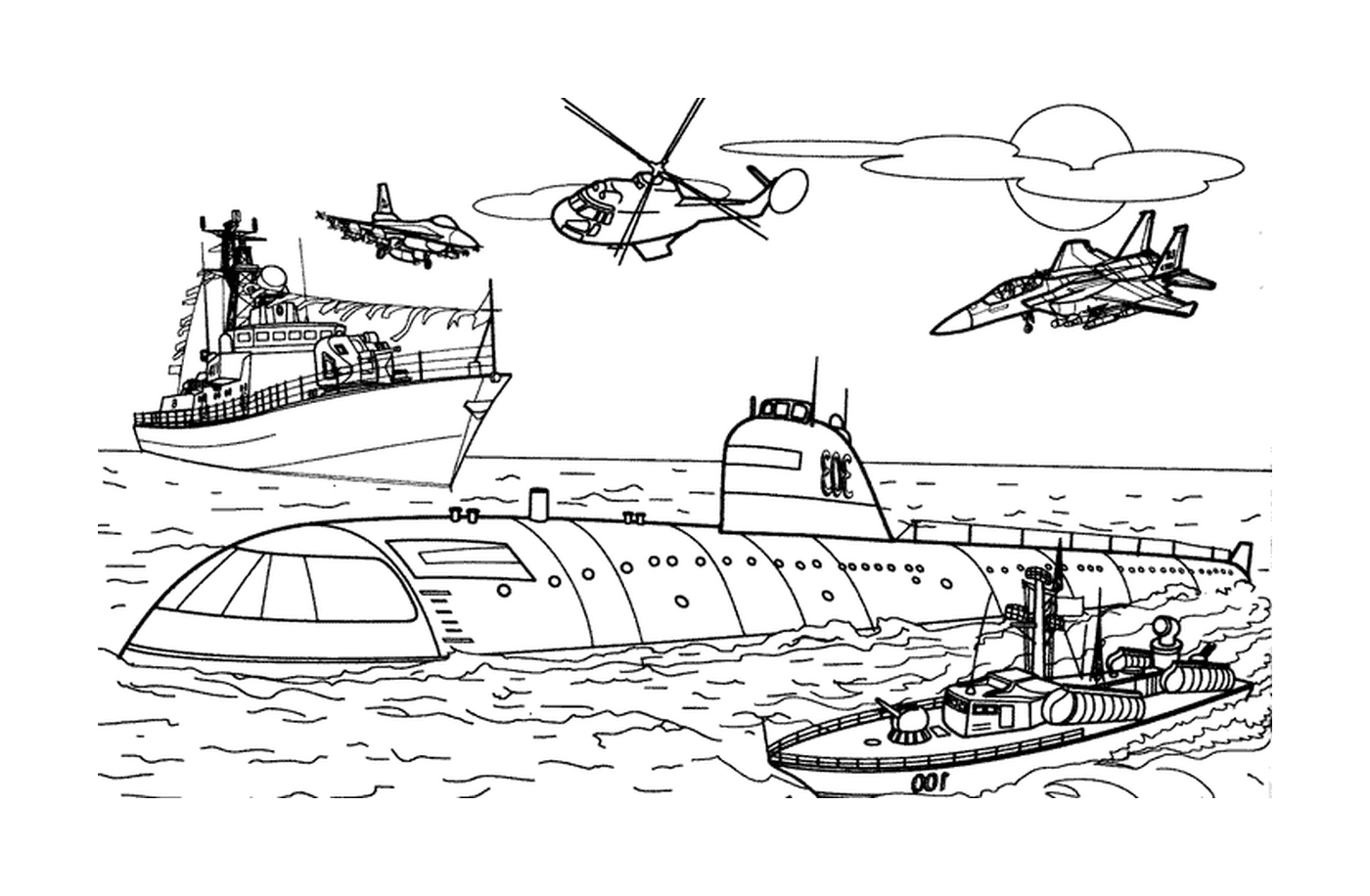 Transporte militar: barco e helicóptero 